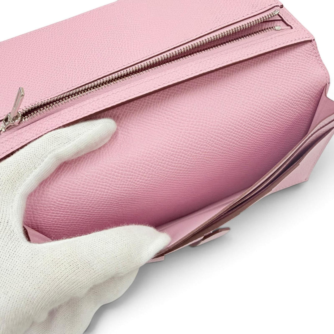 極美品☆HERMES エルメス ベアンスフレ ヴォーエプソン モーヴシルベストル シルバー金具 ウォレット 長財布 U刻印 フランス製 箱付