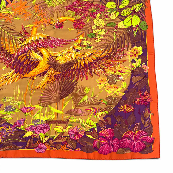 未使用品★HERMES エルメス カレ90 FLAMINGO PARTY フラミンゴパーティ シルク100％ ORANGE/BRUN/VIOLET スカーフ 仏製 箱付き