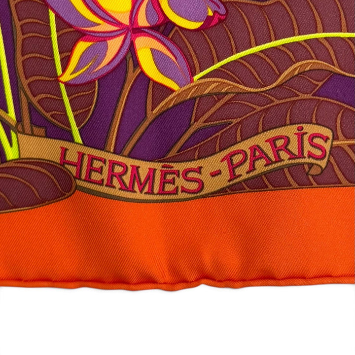未使用品★HERMES エルメス カレ90 FLAMINGO PARTY フラミンゴパーティ シルク100％ ORANGE/BRUN/VIOLET スカーフ 仏製 箱付き