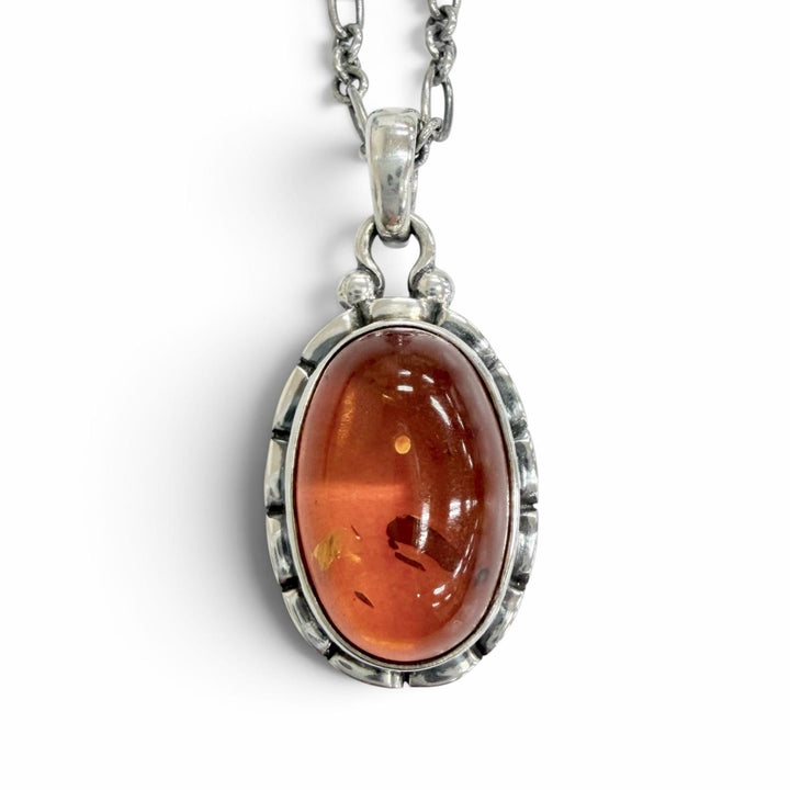 美品△Georg Jensen ジョージジェンセン 925 アンバー 琥珀 2001 イヤーペンダント ネックレス シルバー オレンジ系 重量10.59g 箱付き
