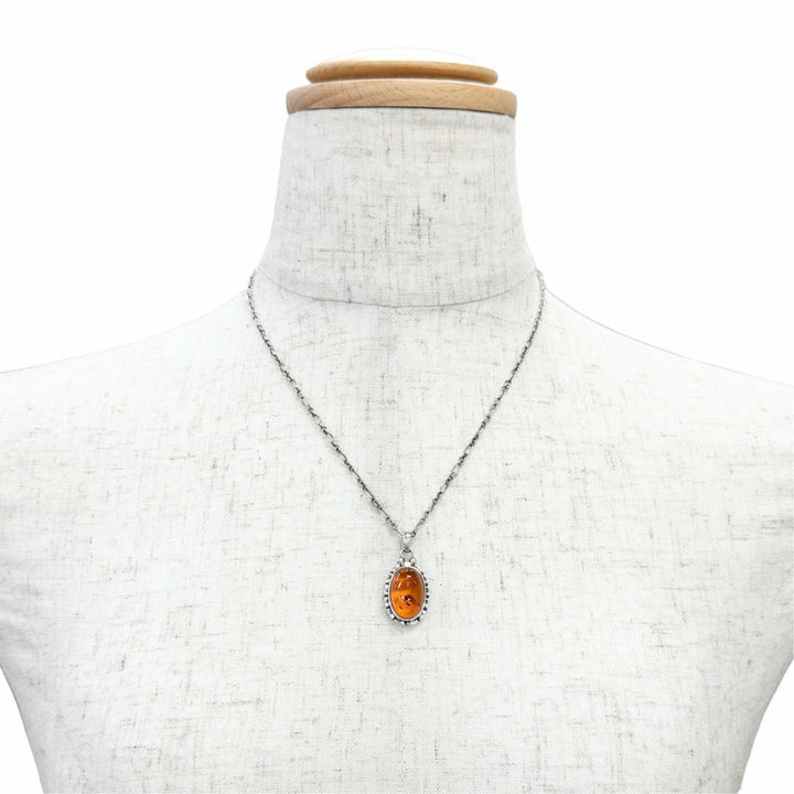 美品△Georg Jensen ジョージジェンセン 925 アンバー 琥珀 2001 イヤーペンダント ネックレス シルバー オレンジ系 重量10.59g 箱付き