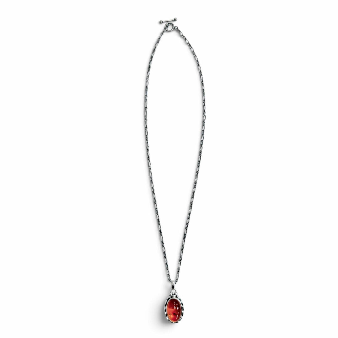 美品△Georg Jensen ジョージジェンセン 925 アンバー 琥珀 2001 イヤーペンダント ネックレス シルバー オレンジ系 重量10.59g 箱付き