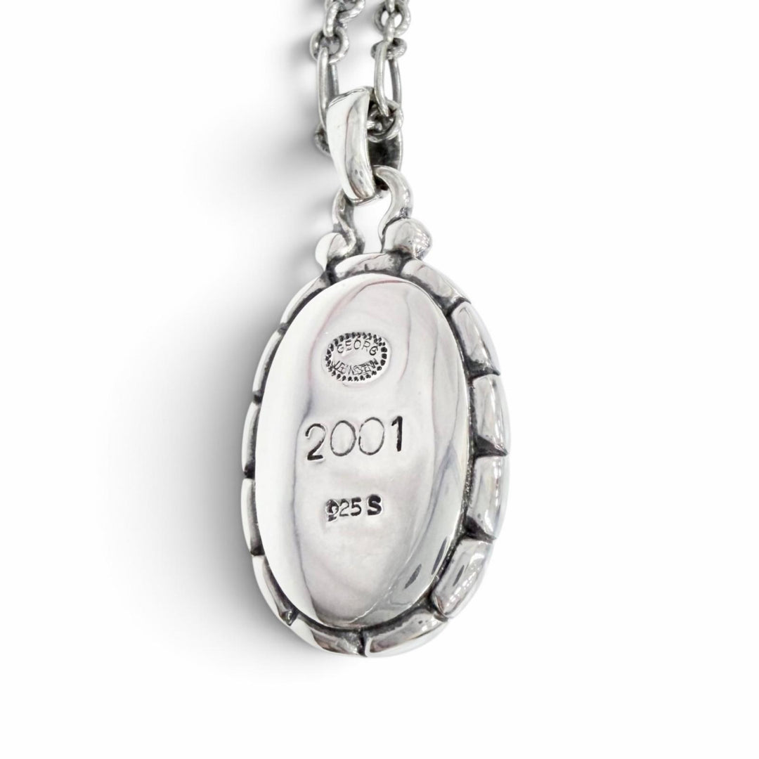 美品△Georg Jensen ジョージジェンセン 925 アンバー 琥珀 2001 イヤーペンダント ネックレス シルバー オレンジ系 重量10.59g 箱付き