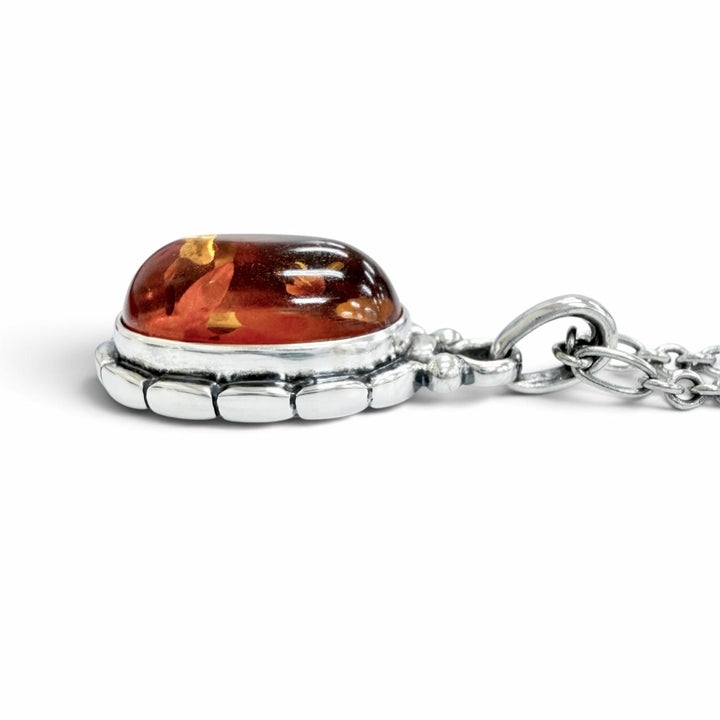 美品△Georg Jensen ジョージジェンセン 925 アンバー 琥珀 2001 イヤーペンダント ネックレス シルバー オレンジ系 重量10.59g 箱付き
