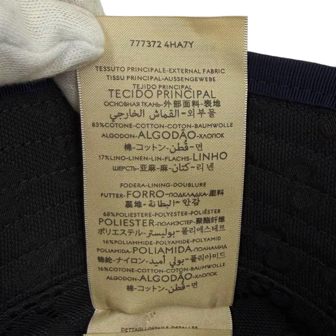 未使用品★GUCCI グッチ 777372 コットン リネン混 ロゴデザイン 裏地GGキャンバス バケットハット 黒 紺 S 57cm 伊製 正規品 袋付