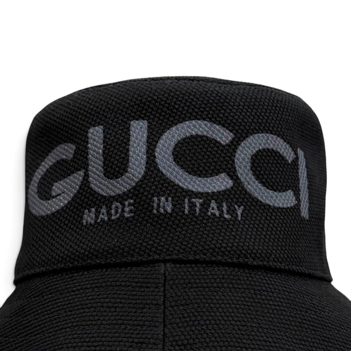 未使用品★GUCCI グッチ 777372 コットン リネン混 ロゴデザイン 裏地GGキャンバス バケットハット 黒 紺 S 57cm 伊製 正規品 袋付