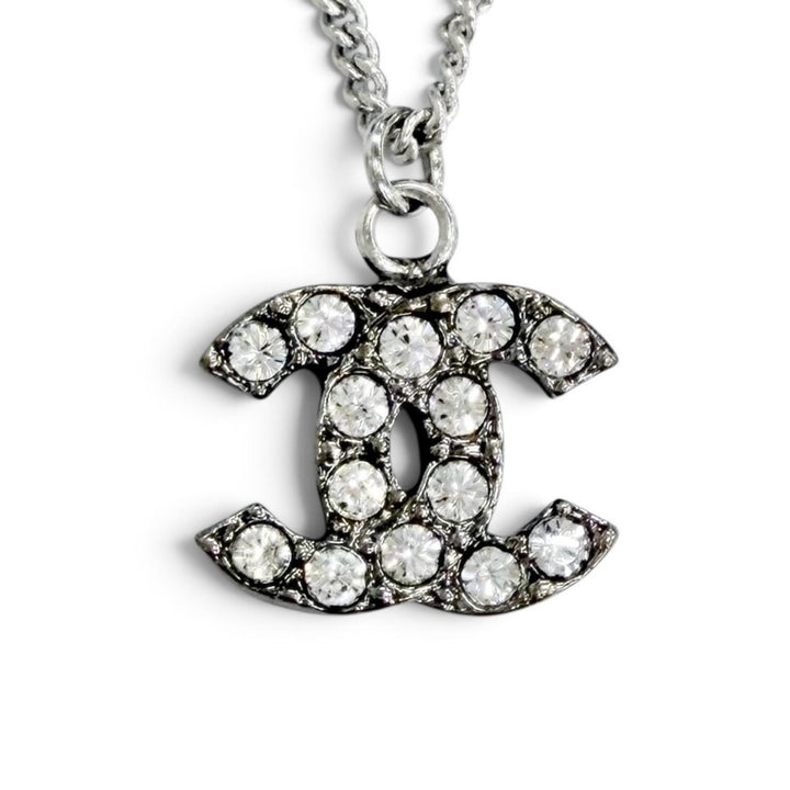 極美品△CHANEL シャネル ヴィンテージ 06P ココマーク ラインストーン ネックレス アクセサリー シルバー フランス製 レディース 箱付き