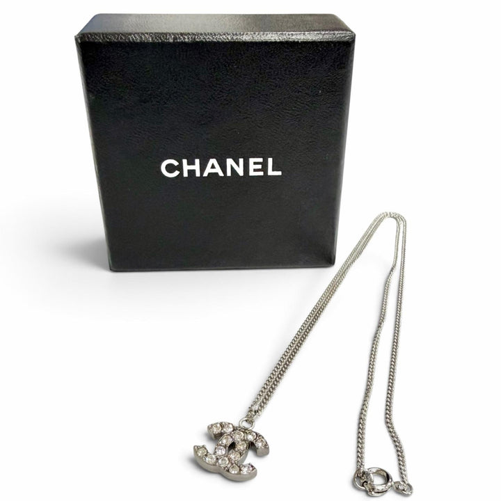 極美品△CHANEL シャネル ヴィンテージ 06P ココマーク ラインストーン ネックレス アクセサリー シルバー フランス製 レディース 箱付き