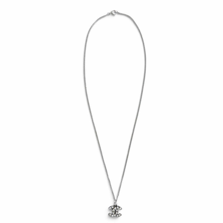 極美品△CHANEL シャネル ヴィンテージ 06P ココマーク ラインストーン ネックレス アクセサリー シルバー フランス製 レディース 箱付き