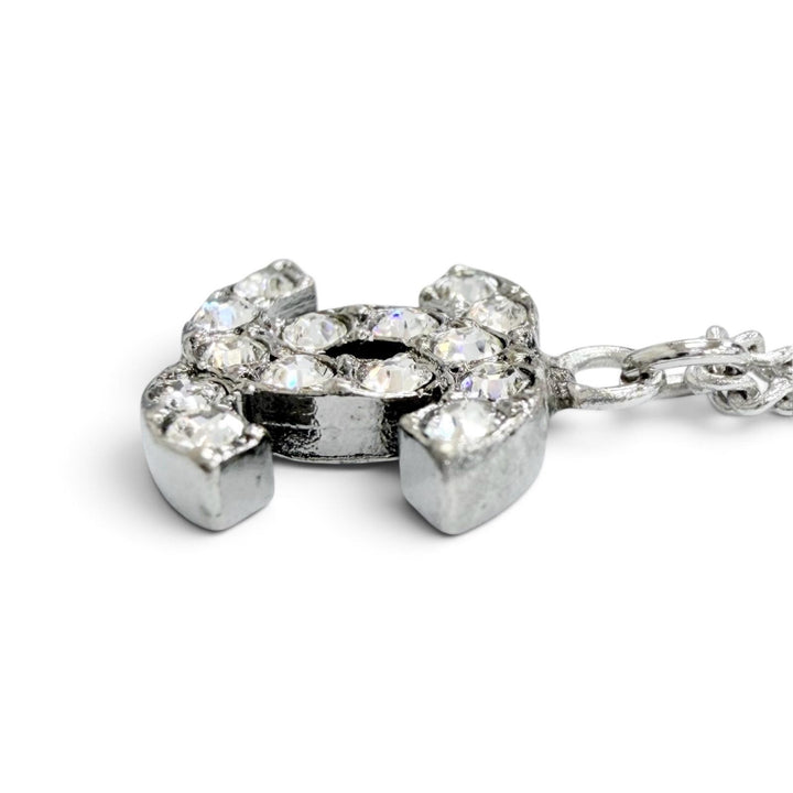 極美品△CHANEL シャネル ヴィンテージ 06P ココマーク ラインストーン ネックレス アクセサリー シルバー フランス製 レディース 箱付き