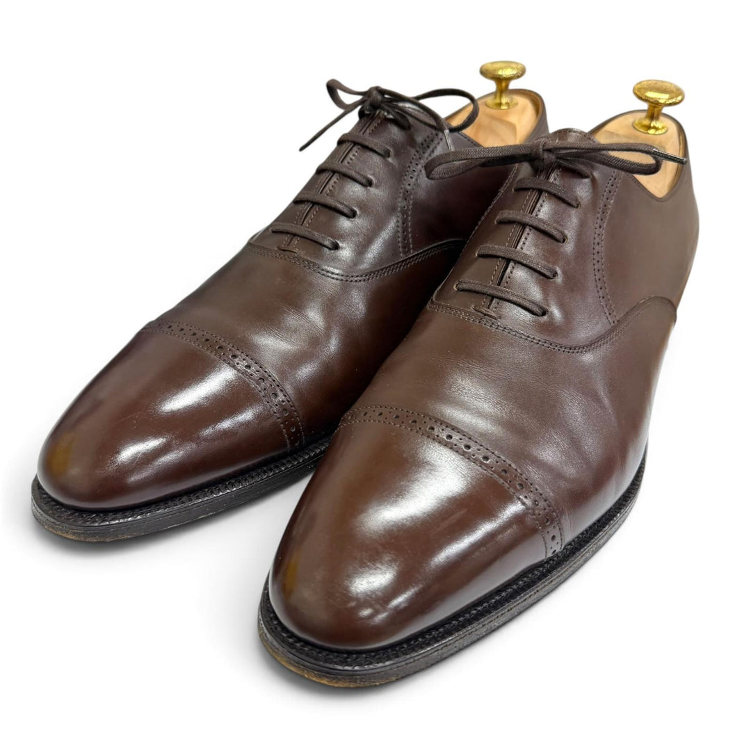 美品□John Lobb ジョンロブ フィリップ2 カーフレザー パンチドキャップトゥ 7000ラスト 黄箱 ドレスシューズ ダークオーク 9D 英国製