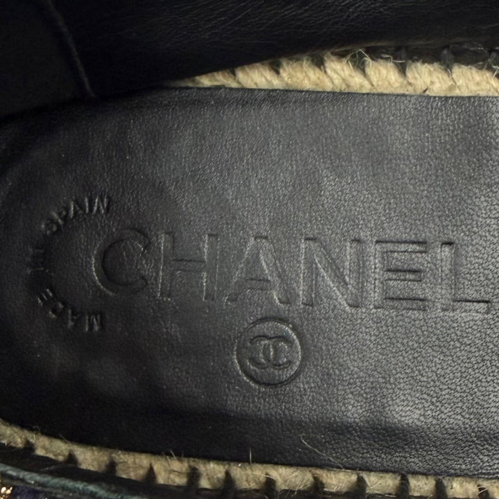 美品▼CHANEL シャネル G29762 ツイード スパンコール ココマーク エスパドリーユ スリッポン ブラック ゴールド 42 メンズ ユニセックス