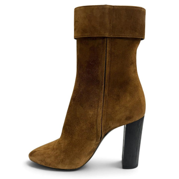 極美品☆SAINT LAURENT サンローラン 529331 サイドZIP ベルト スウェードレザー ショートブーツ ブラウン 38 イタリア製 レディース