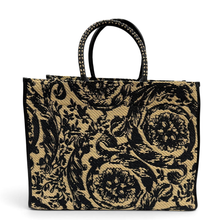 極美品☆VERSACE ヴェルサーチ 2024年製 バロッコ アテナ ラフィアバッグ トートバッグ ナチュラル ブラック イタリア製 保存袋付き