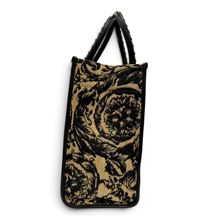 極美品☆VERSACE ヴェルサーチ 2024年製 バロッコ アテナ ラフィアバッグ トートバッグ ナチュラル ブラック イタリア製 保存袋付き