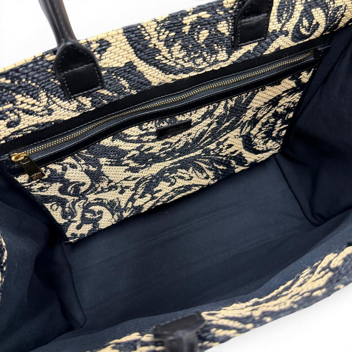 極美品☆VERSACE ヴェルサーチ 2024年製 バロッコ アテナ ラフィアバッグ トートバッグ ナチュラル ブラック イタリア製 保存袋付き
