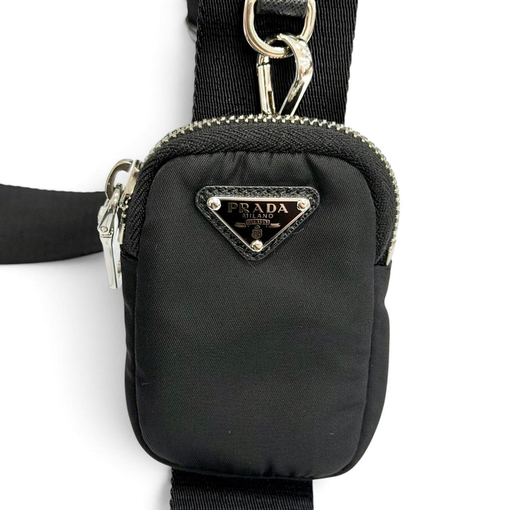 極美品△PRADA プラダ 1BH204 Re-Edition 2005 Re-Nylon トライアングルロゴ 2WAY ショルダーバッグ ポーチ付き ブラック 伊製 箱付き
