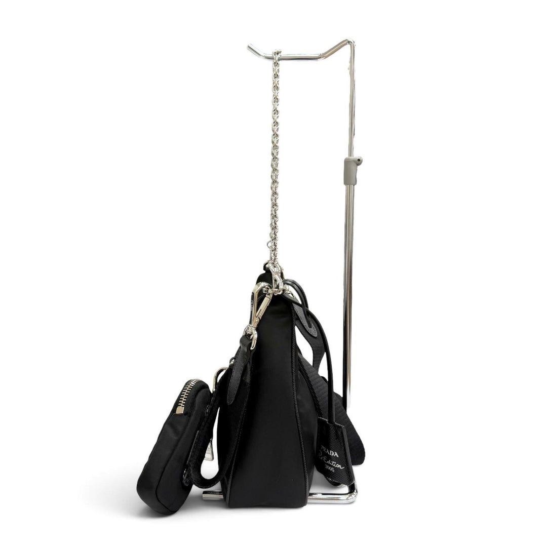 極美品△PRADA プラダ 1BH204 Re-Edition 2005 Re-Nylon トライアングルロゴ 2WAY ショルダーバッグ ポーチ付き ブラック 伊製 箱付き