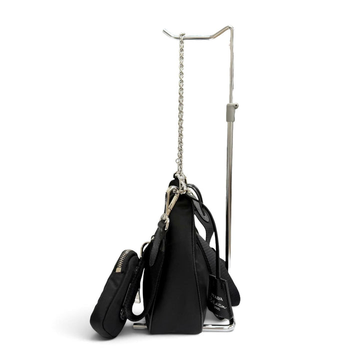 極美品△PRADA プラダ 1BH204 Re-Edition 2005 Re-Nylon トライアングルロゴ 2WAY ショルダーバッグ ポーチ付き ブラック 伊製 箱付き