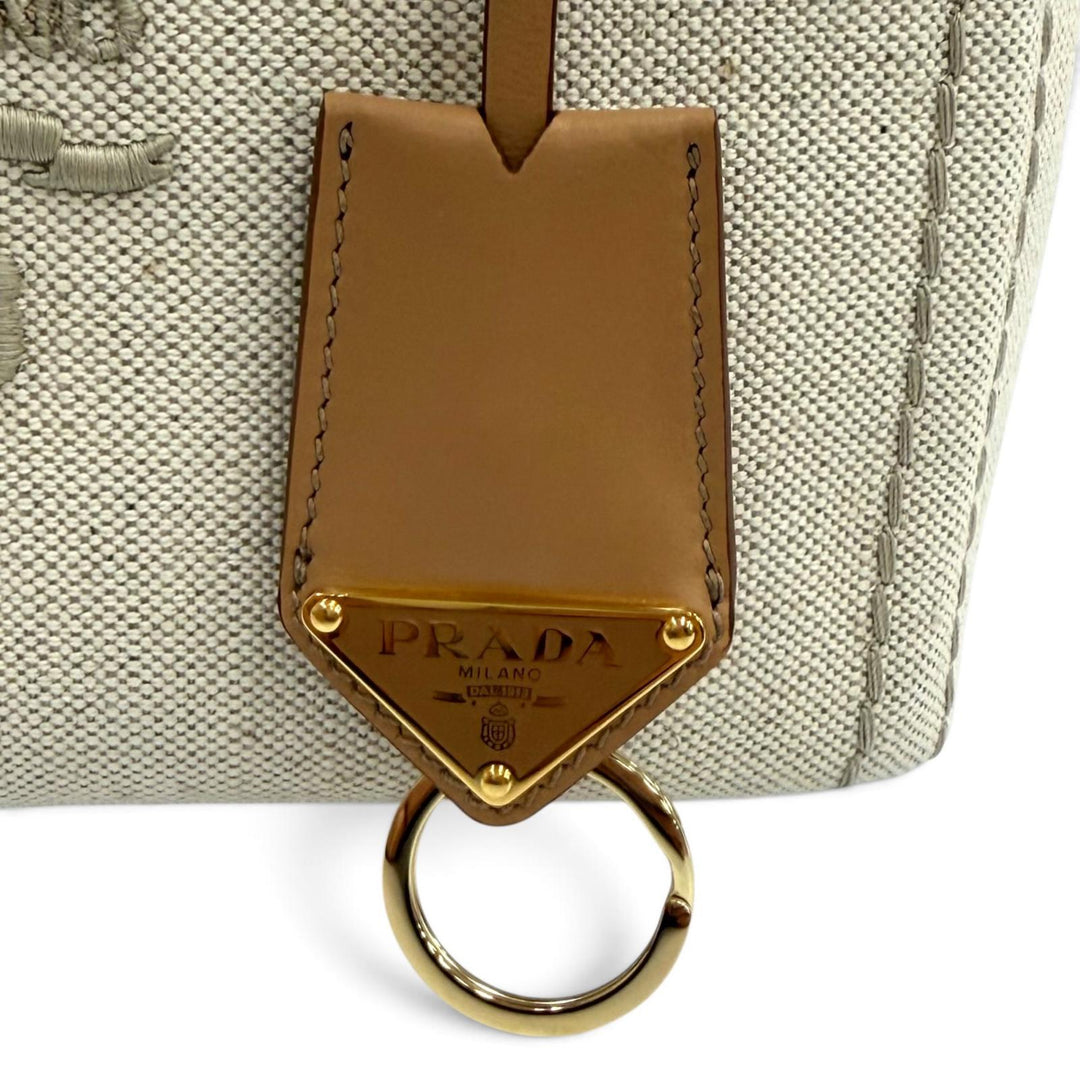 未使用品★PRADA プラダ 1BG464 カナパ リカーモ ジャルディニエール リネンブレンド ミニハンドバッグ 現行品 ナチュラル 伊製 箱・袋付