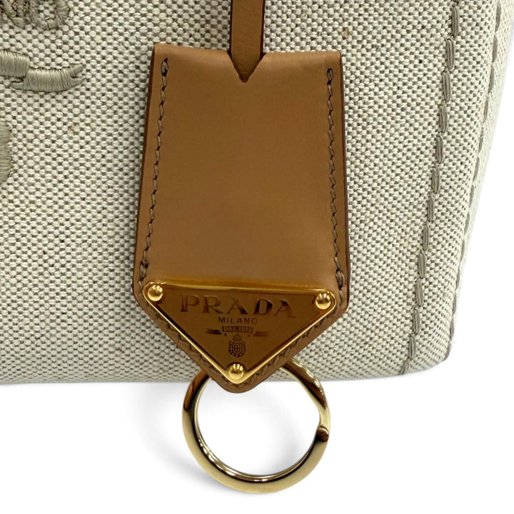 未使用品★PRADA プラダ 1BG464 カナパ リカーモ ジャルディニエール リネンブレンド ミニハンドバッグ 現行品 ナチュラル 伊製 箱・袋付