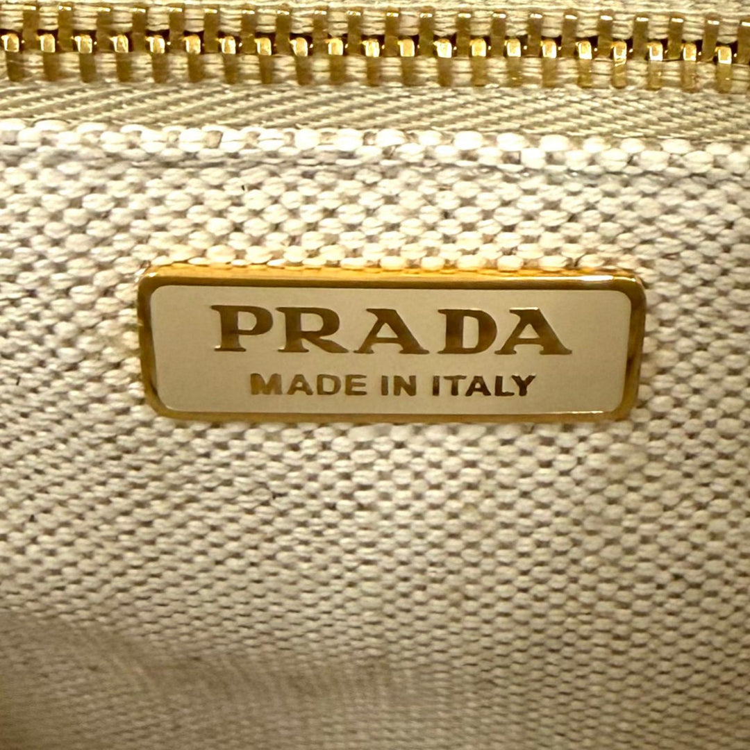 未使用品★PRADA プラダ 1BG464 カナパ リカーモ ジャルディニエール リネンブレンド ミニハンドバッグ 現行品 ナチュラル 伊製 箱・袋付