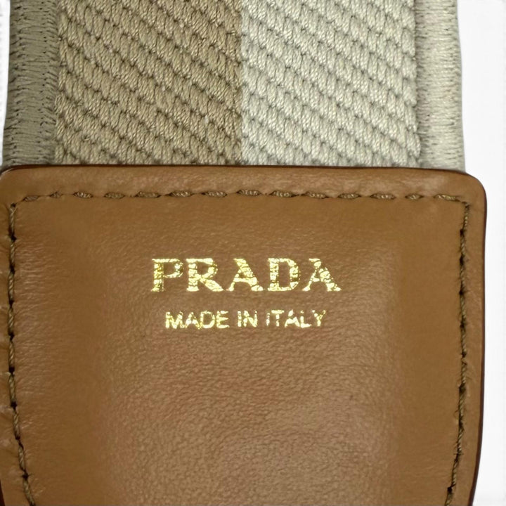 未使用品★PRADA プラダ 1BG464 カナパ リカーモ ジャルディニエール リネンブレンド ミニハンドバッグ 現行品 ナチュラル 伊製 箱・袋付