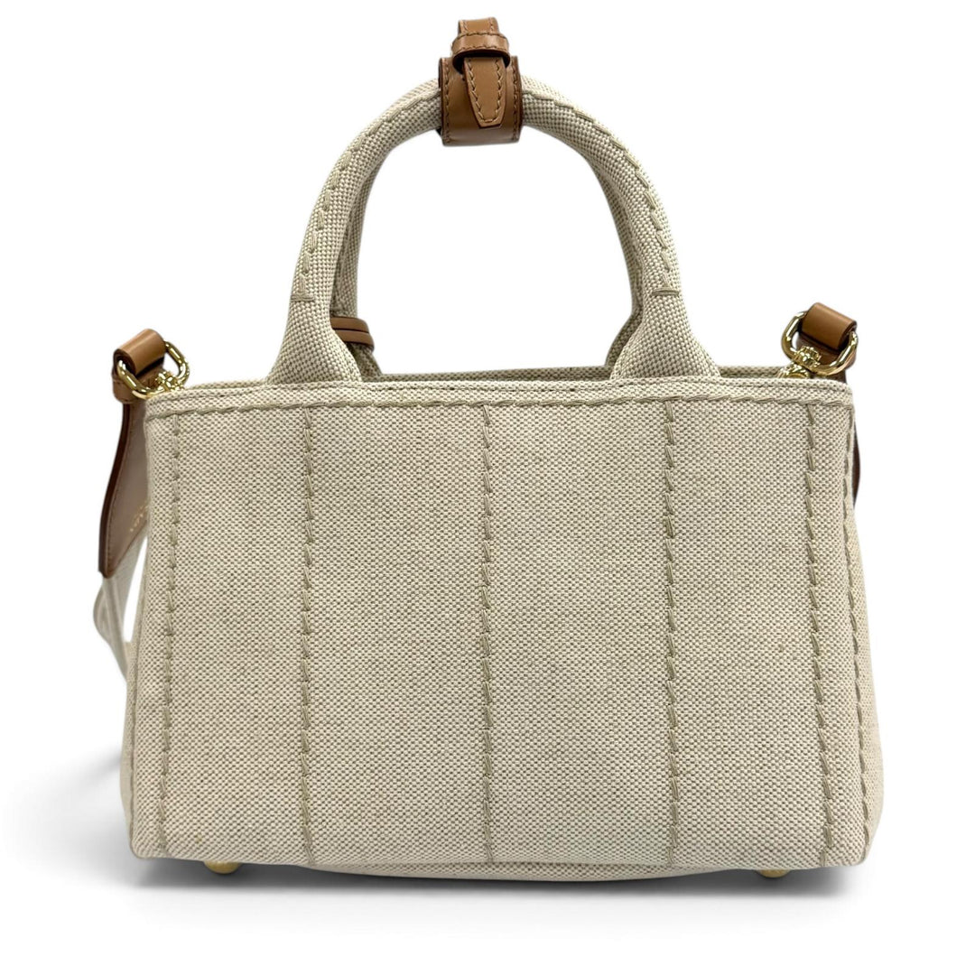 未使用品★PRADA プラダ 1BG464 カナパ リカーモ ジャルディニエール リネンブレンド ミニハンドバッグ 現行品 ナチュラル 伊製 箱・袋付
