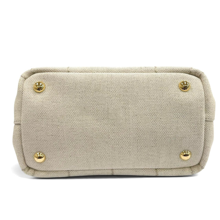 未使用品★PRADA プラダ 1BG464 カナパ リカーモ ジャルディニエール リネンブレンド ミニハンドバッグ 現行品 ナチュラル 伊製 箱・袋付