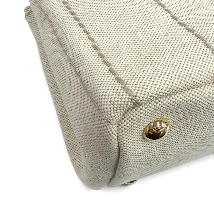 未使用品★PRADA プラダ 1BG464 カナパ リカーモ ジャルディニエール リネンブレンド ミニハンドバッグ 現行品 ナチュラル 伊製 箱・袋付