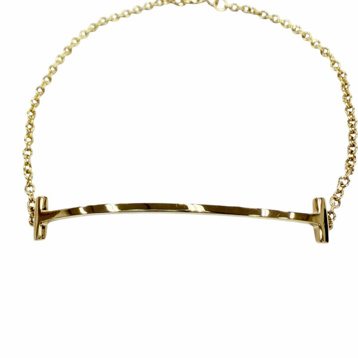 極美品☆TIFFANY&amp;Co. ティファニー ティファニーT スマイル ブレスレット スモール AU750（YG) イエローゴールド 重量2.1g レディース