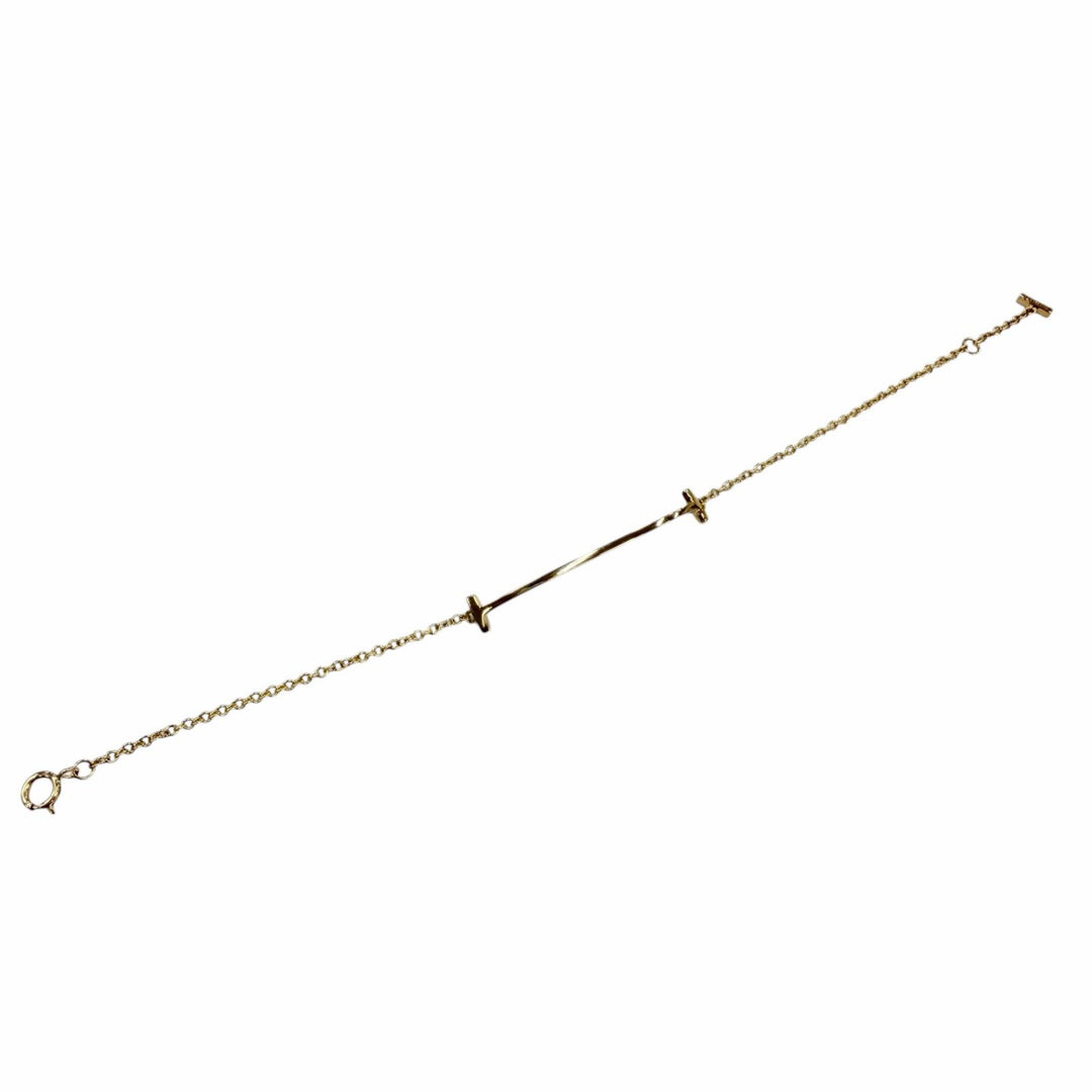 極美品☆TIFFANY&amp;Co. ティファニー ティファニーT スマイル ブレスレット スモール AU750（YG) イエローゴールド 重量2.1g レディース