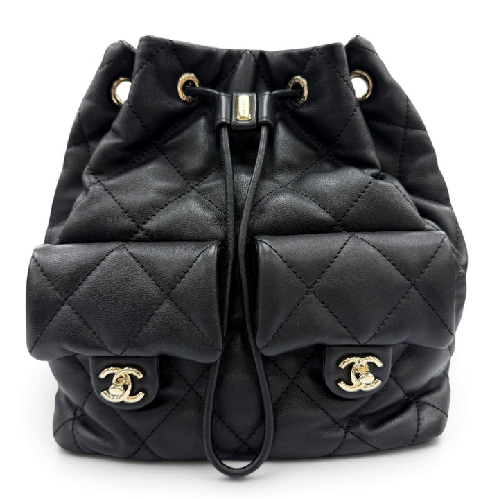 極美品☆CHANEL シャネル AS4342 マトラッセ ココマーク ツーポケット カーフスキン リュック ブラック ゴールド金具 伊製 箱・保存袋付