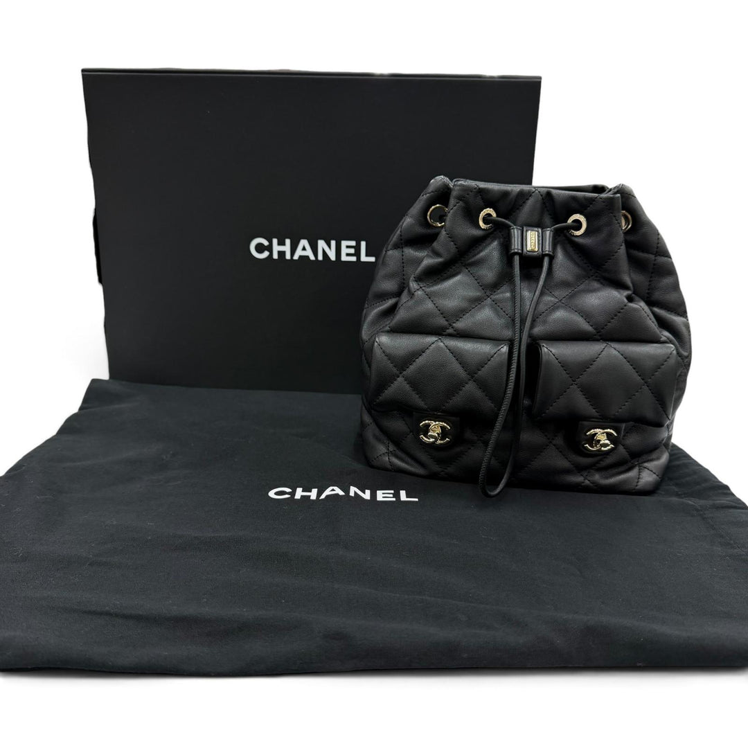 極美品☆CHANEL シャネル AS4342 マトラッセ ココマーク ツーポケット カーフスキン リュック ブラック ゴールド金具 伊製 箱・保存袋付