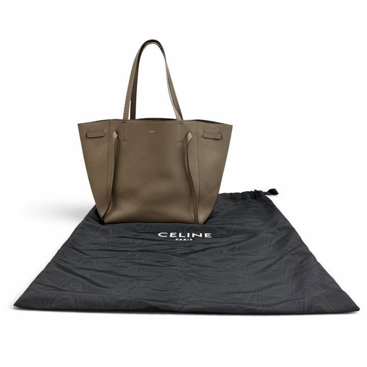 美品★CELINE セリーヌ 18902 カバファントム スモール トープ ロゴ入り レザー トートバッグ イタリア製 レディース 保存袋付き