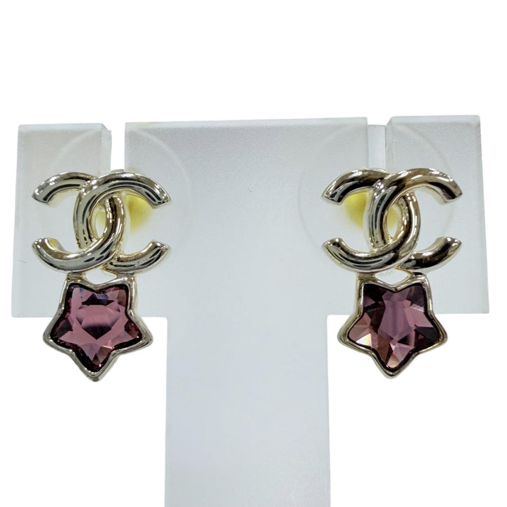 美品☆CHANEL シャネル B25P ココマーク スター クリスタル アクセサリー ピアス シルバー ピンク イタリア製 レディース