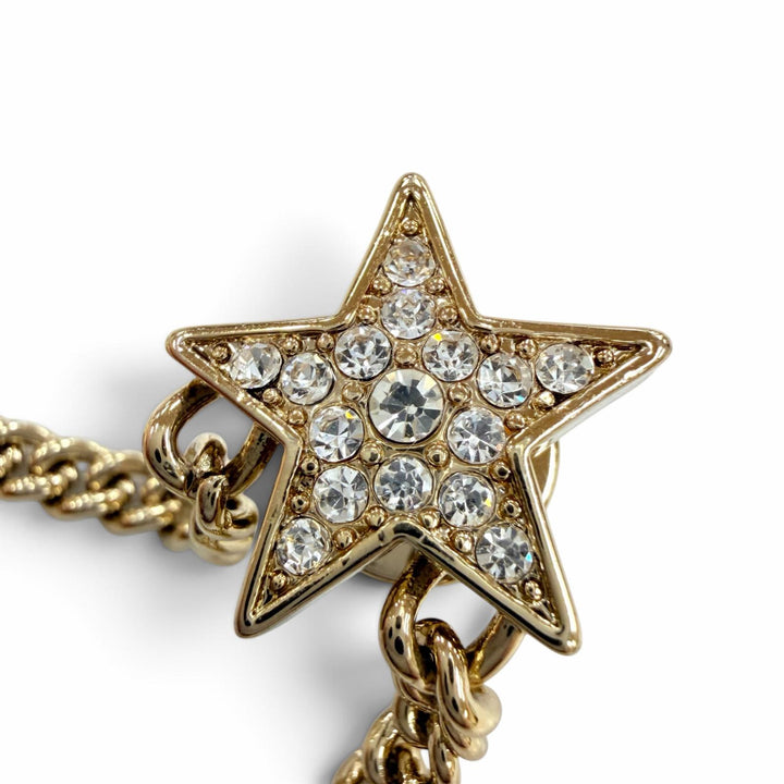 美品☆CHANEL シャネル B25B メタル ココマーク スター チェーン ラインストーン アクセサリー ブローチ ゴールド イタリア製 レディース