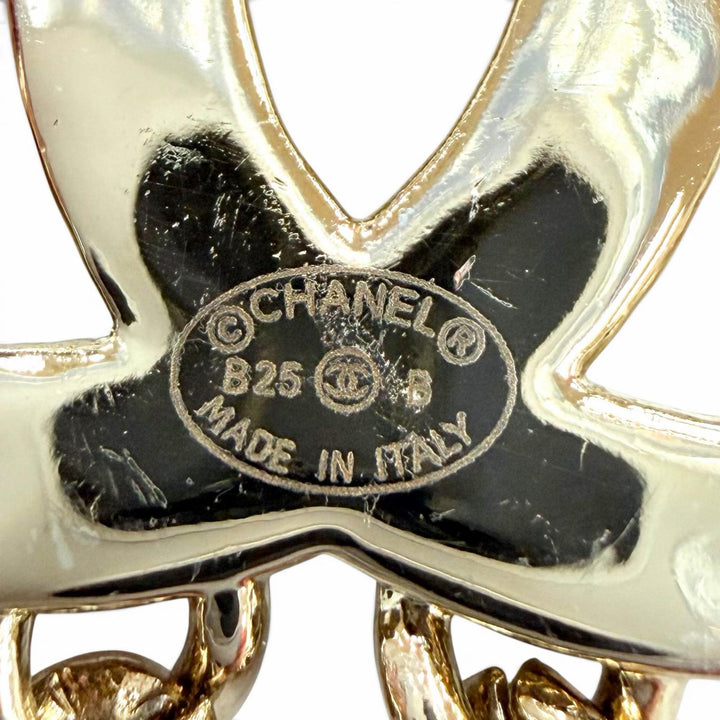 美品☆CHANEL シャネル B25B メタル ココマーク スター チェーン ラインストーン アクセサリー ブローチ ゴールド イタリア製 レディース