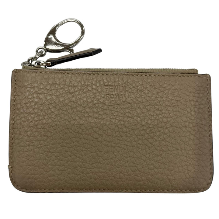 極美品☆FENDI フェンディ 8AP161 フラグメントケース ミニ財布 コインカードケース キーリング付 ローマンレザー グレー イタリア製
