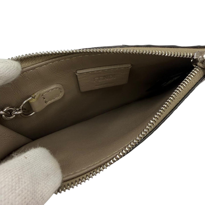 極美品☆FENDI フェンディ 8AP161 フラグメントケース ミニ財布 コインカードケース キーリング付 ローマンレザー グレー イタリア製