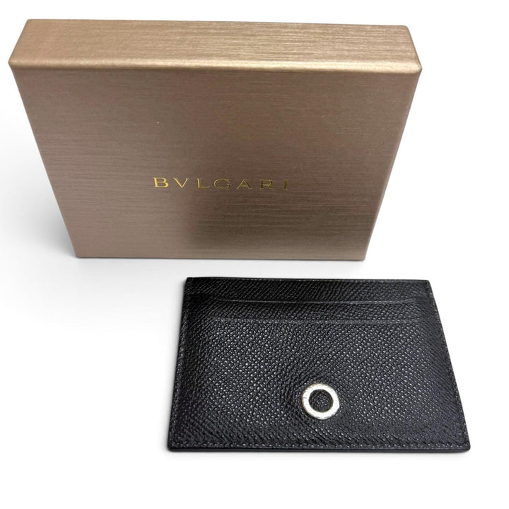 美品□BVLGARI ブルガリ 30405 グレインレザー ブルガリブルガリ パスケース 名刺入れ カードケース ブラック シルバー金具 イタリア製