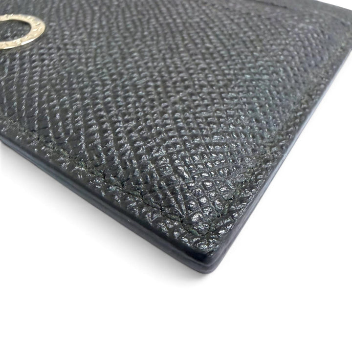 美品□BVLGARI ブルガリ 30405 グレインレザー ブルガリブルガリ パスケース 名刺入れ カードケース ブラック シルバー金具 イタリア製