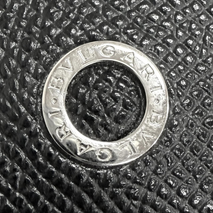 美品□BVLGARI ブルガリ 30405 グレインレザー ブルガリブルガリ パスケース 名刺入れ カードケース ブラック シルバー金具 イタリア製