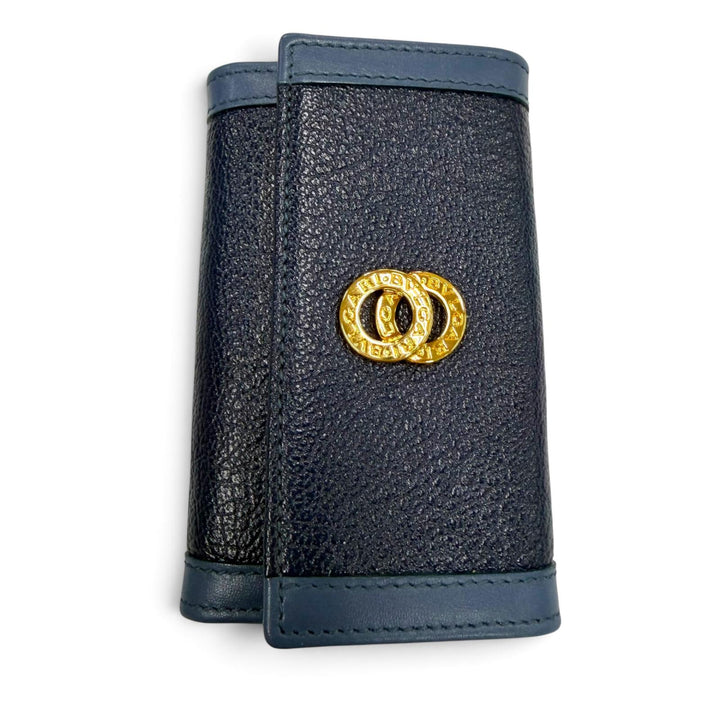 極美品▼BVLGARI ブルガリ DOPPIO TONDO ドッピオトンド レザー 6連 キーケース ネイビー ゴールド金具 イタリア製 メンズ 箱付き