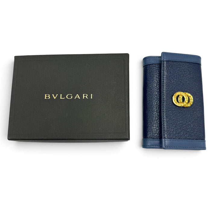 極美品▼BVLGARI ブルガリ DOPPIO TONDO ドッピオトンド レザー 6連 キーケース ネイビー ゴールド金具 イタリア製 メンズ 箱付き