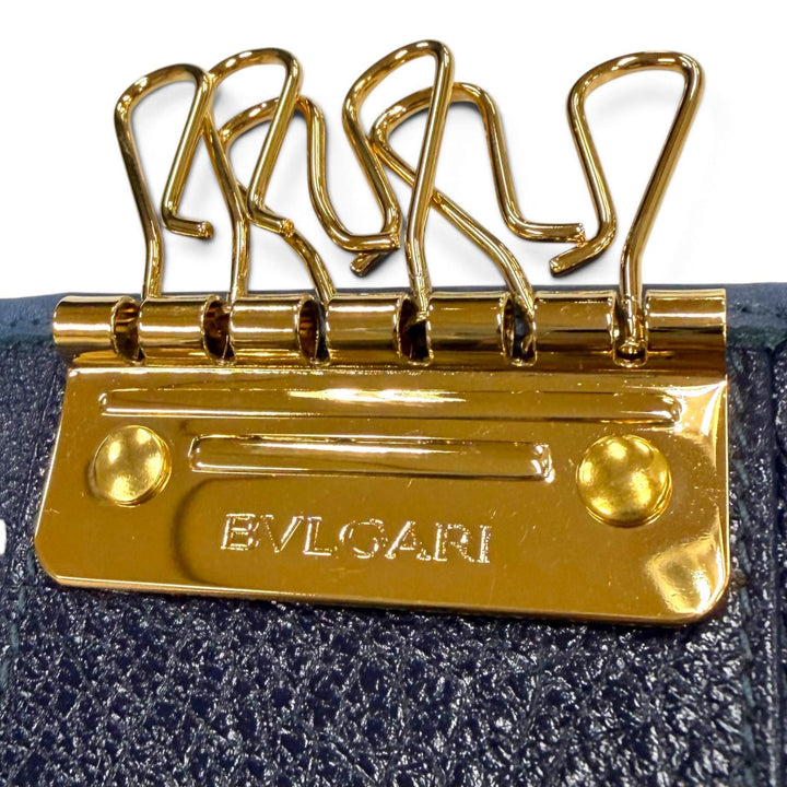 極美品▼BVLGARI ブルガリ DOPPIO TONDO ドッピオトンド レザー 6連 キーケース ネイビー ゴールド金具 イタリア製 メンズ 箱付き