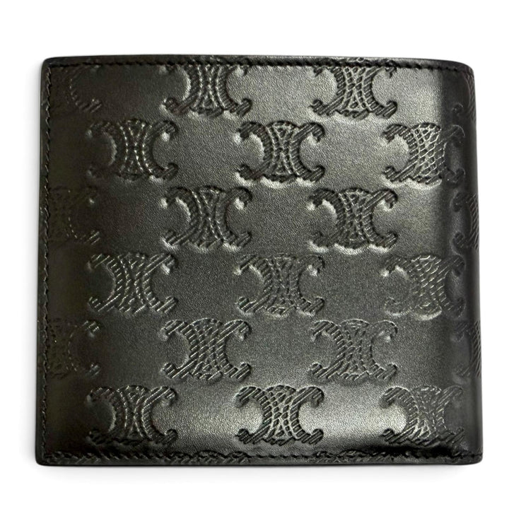 極美品□CELINE セリーヌ CEL10B653FQB カーフスキン トリオンフエンボス コンパクトウォレット 二つ折り財布 黒 イタリア製 メンズ