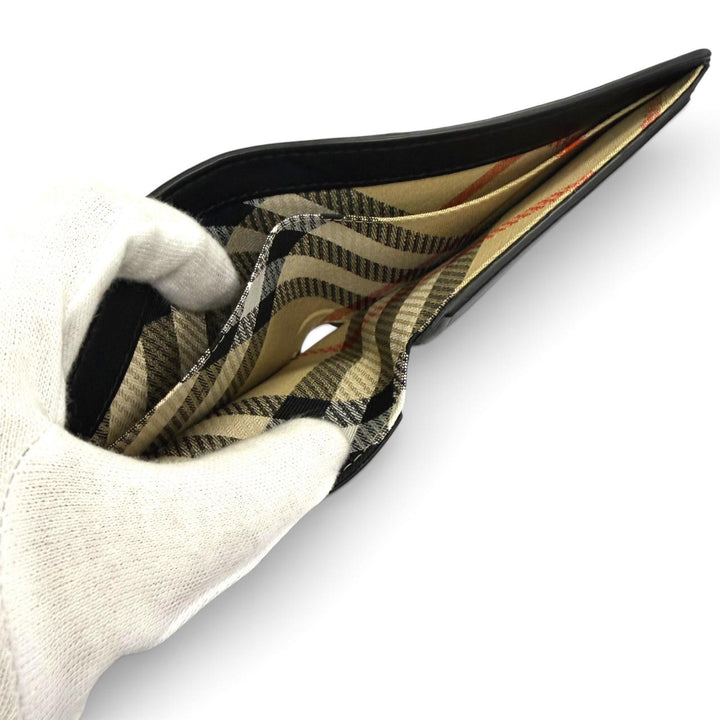 極美品□BURBERRY バーバリー 8113094 ナイトスタンプ バイフォールド コインウォレット グレイニーカーフレザー 二つ折り財布 ブラック