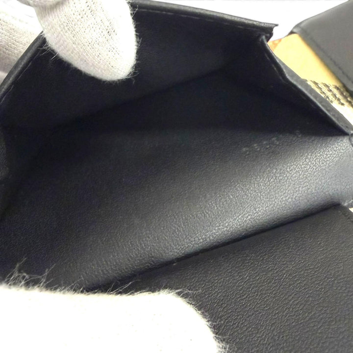 極美品□BURBERRY バーバリー 8113094 ナイトスタンプ バイフォールド コインウォレット グレイニーカーフレザー 二つ折り財布 ブラック