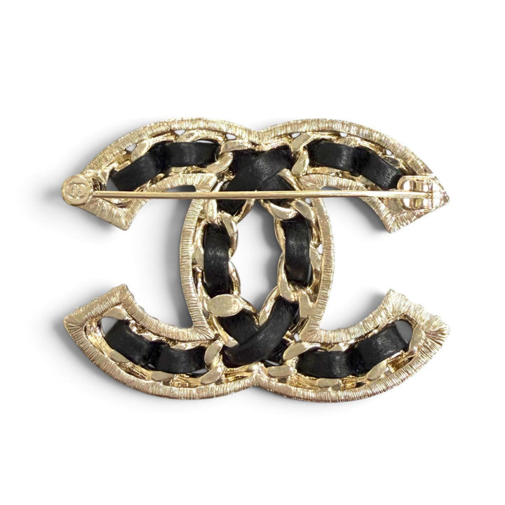 極美品△CHANEL シャネル B23P ココマーク ラムレザー ラインストーン ストラス ブローチ ブラック ゴールド金具 イタリア製 レディース